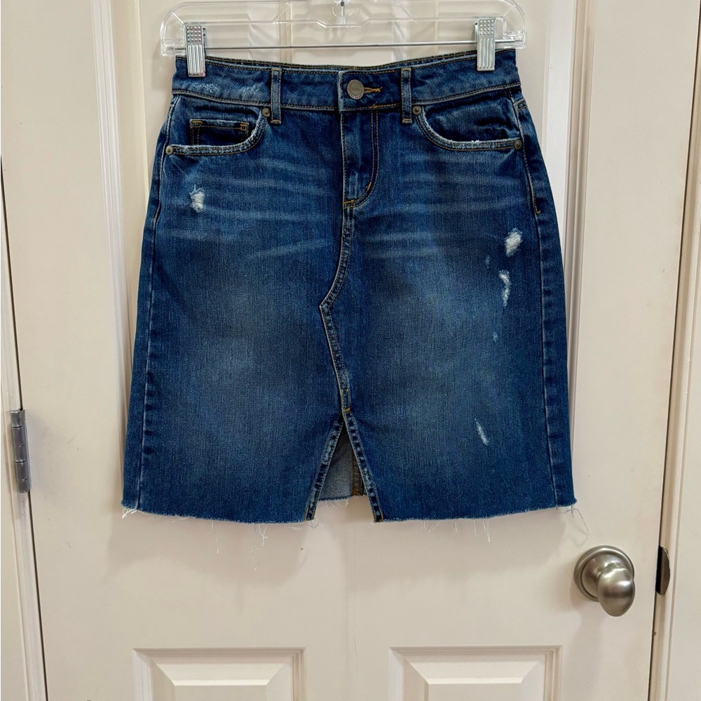 LOFT Blue Denim Mini Skirt with Slit